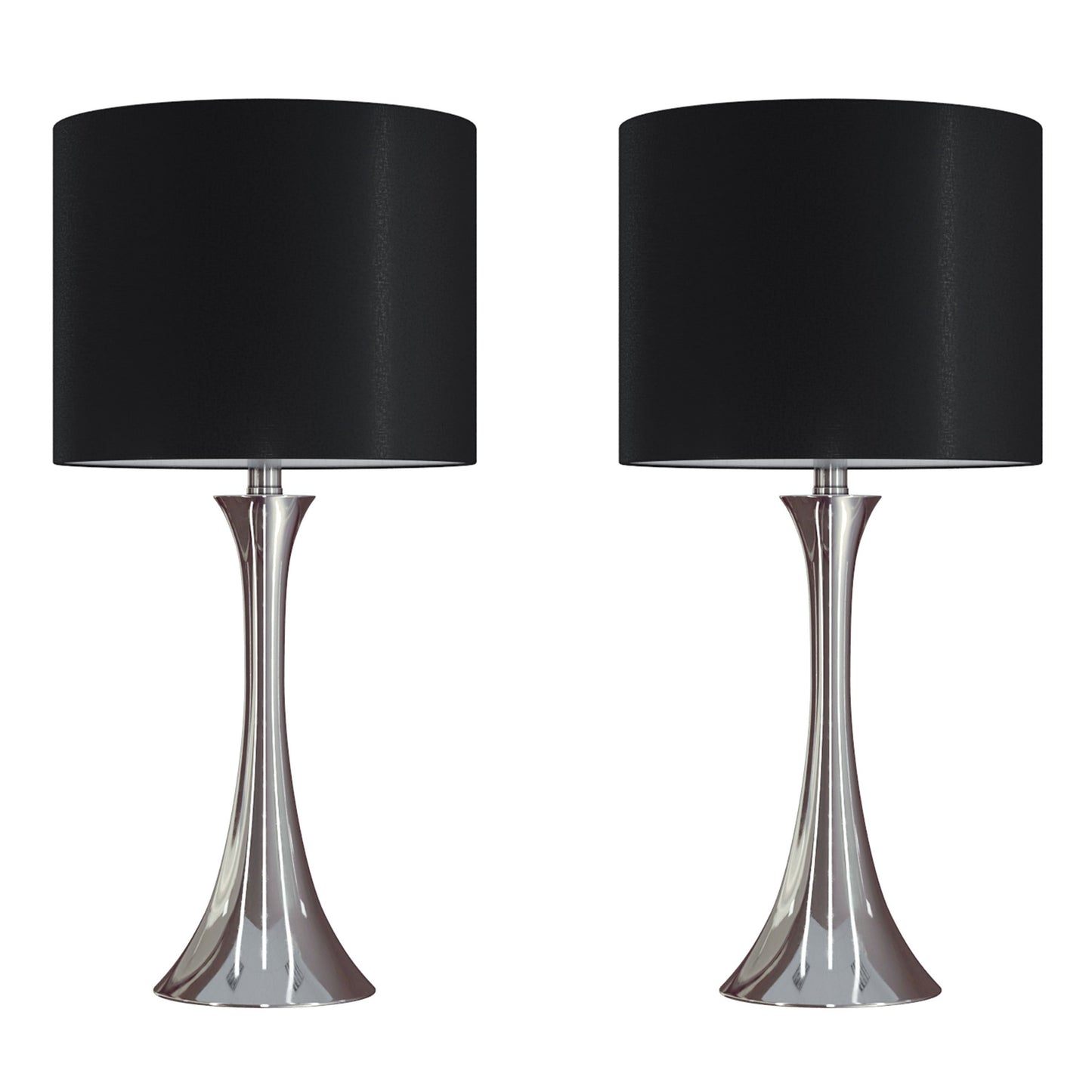 Lenuxe 24-Inch Contemporary Metal Table Lamp Set in Polished Nickel