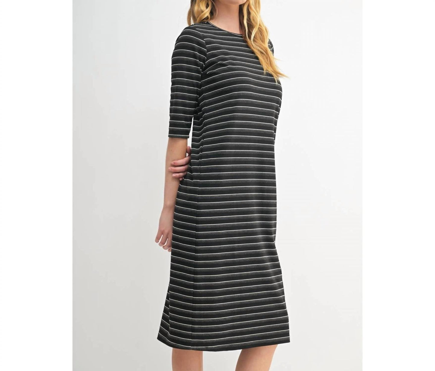 Fun 2 Fun - Quarter Sleeve Stripe Knit Dress