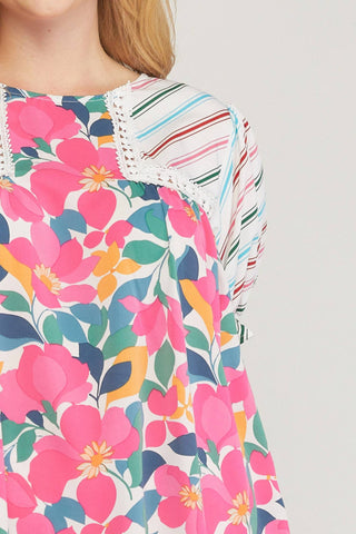 Entro - Mixed Print & Lace Blouse