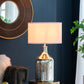 Silver Round Table Lamp with White Fabric Shade