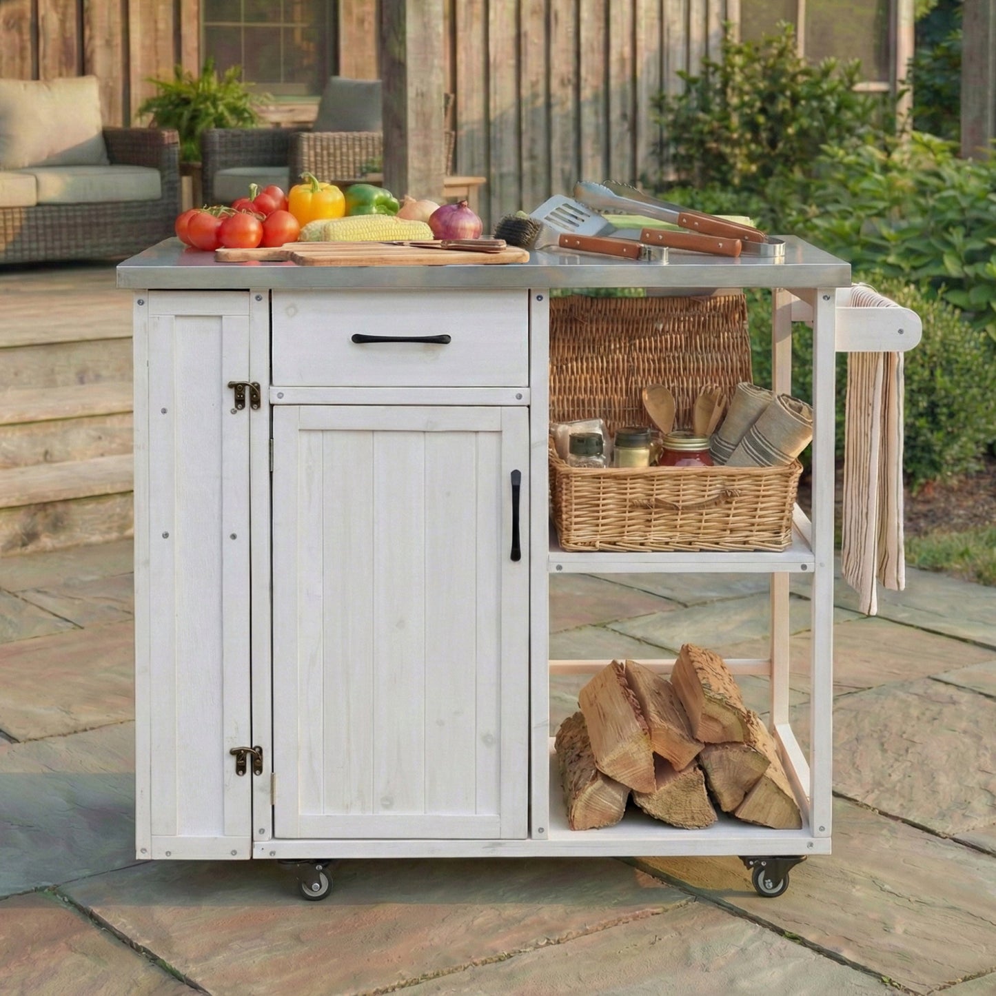 Outdoor Kitchen Island Fir Wood Prep Station