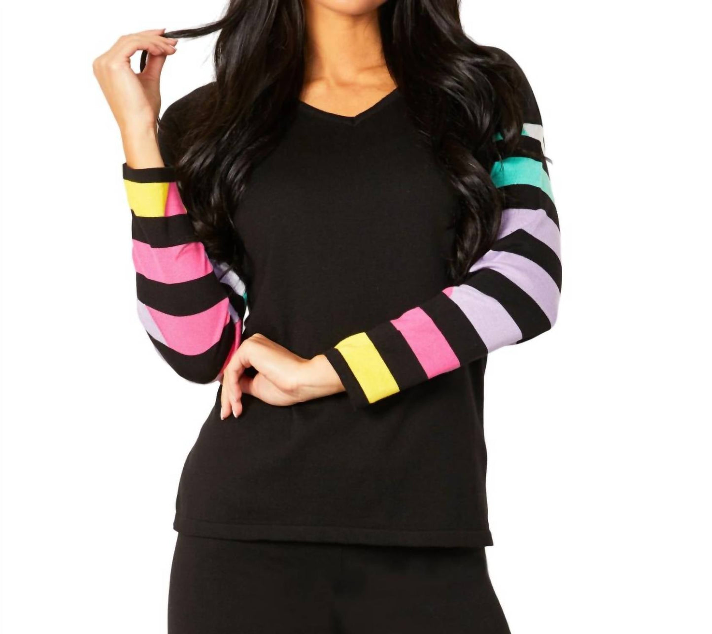 Angel Apparel - Multi Stripe V-Neck Top