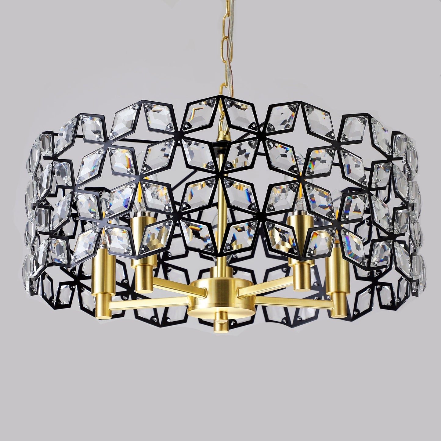 19' Geometric Crystal and BlackGold Round Pendant Chandelier