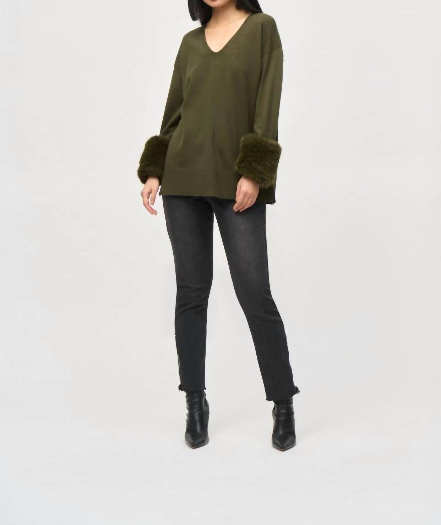 Joseph Ribkoff - Faux Fur V-neck Tunic