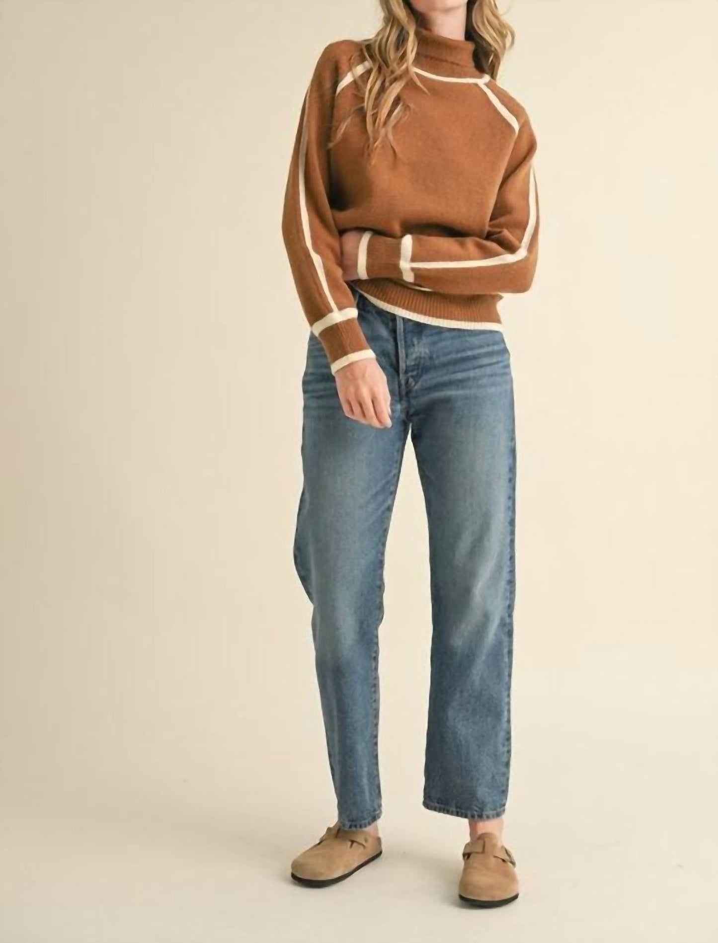 &Merci - Turtleneck Raglan Sleeves Sweater