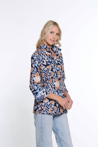Multiples - Indigo Floral Wire Collar Jacket