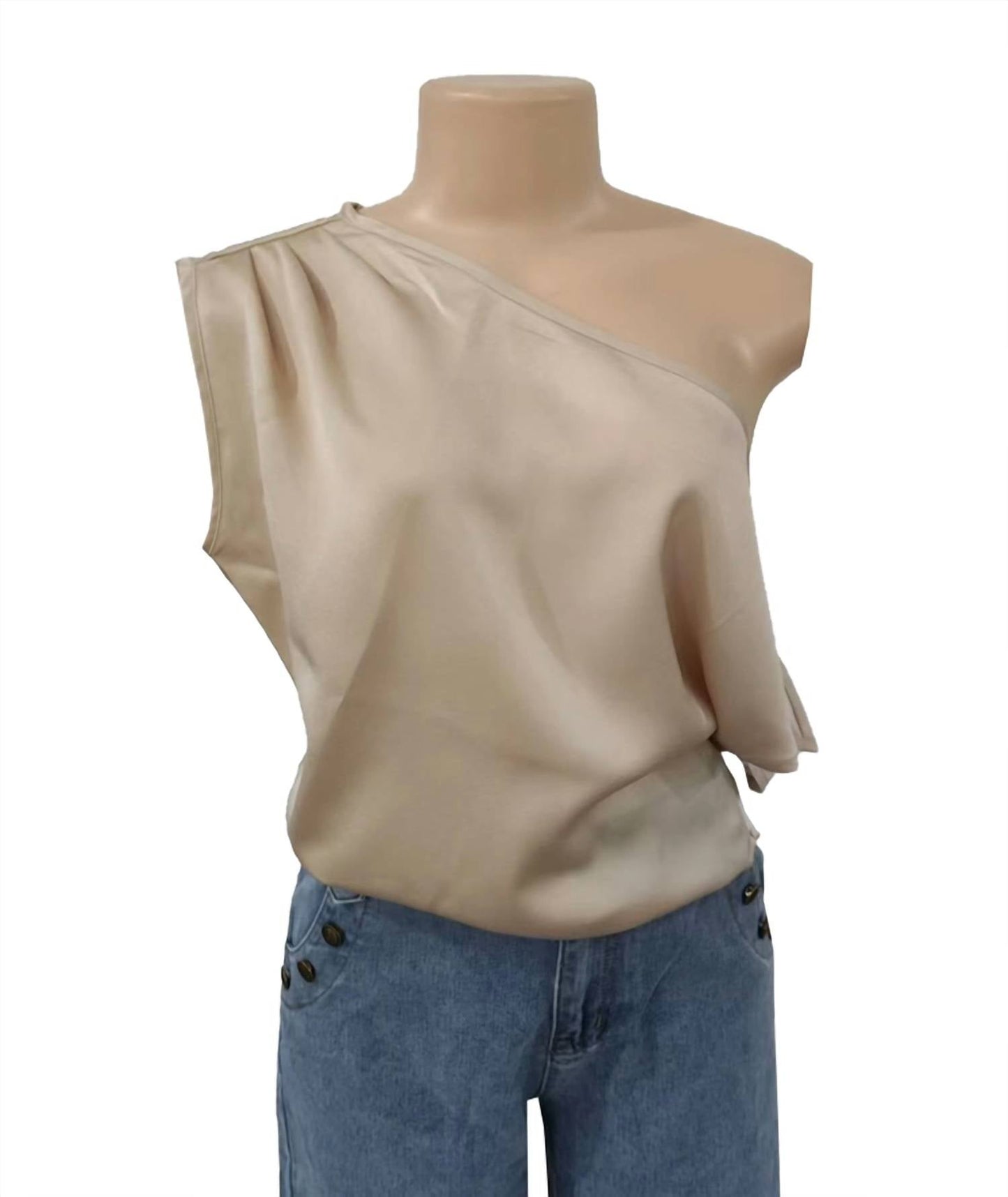Hiddenbrand - SLANT COLLAR PLEATED ONE SHOULDER BLOUSE