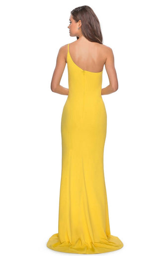 La Femme - Women's One Shoulder Jersey Gown