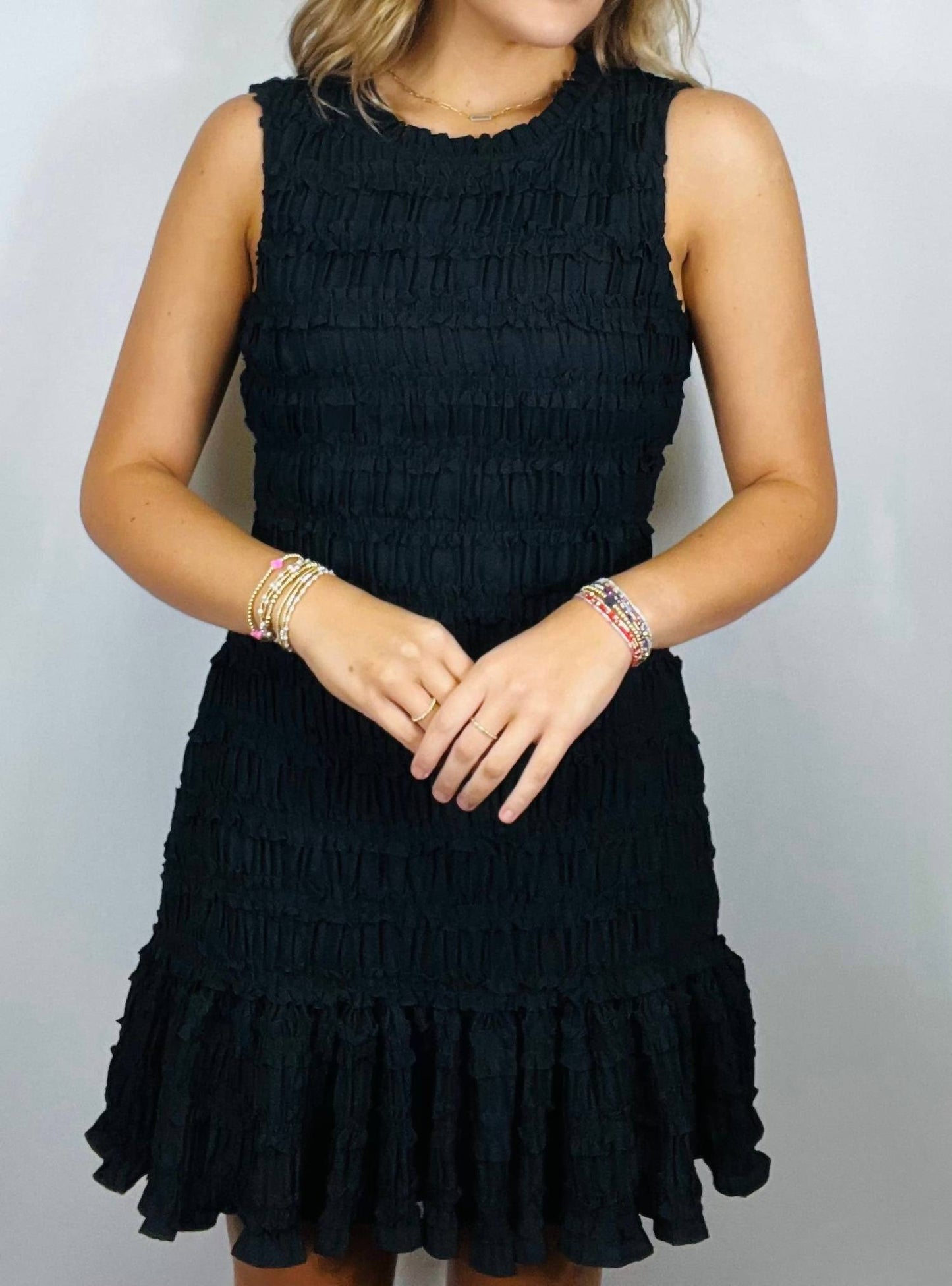 Miou Muse - Ruched Ruffle Tiered Mini Dress