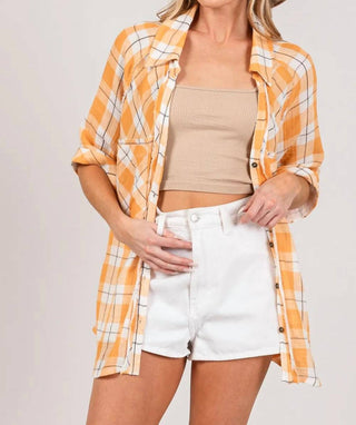 Trendsi - SAGE + FIG Plaid Button Up Side Slit Shirt