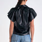 Elan - Leather Flutter Sleeve Top