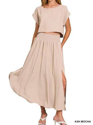 Trendsi - Zenana Heavy Woven Span Crop Tee & Skirt Set
