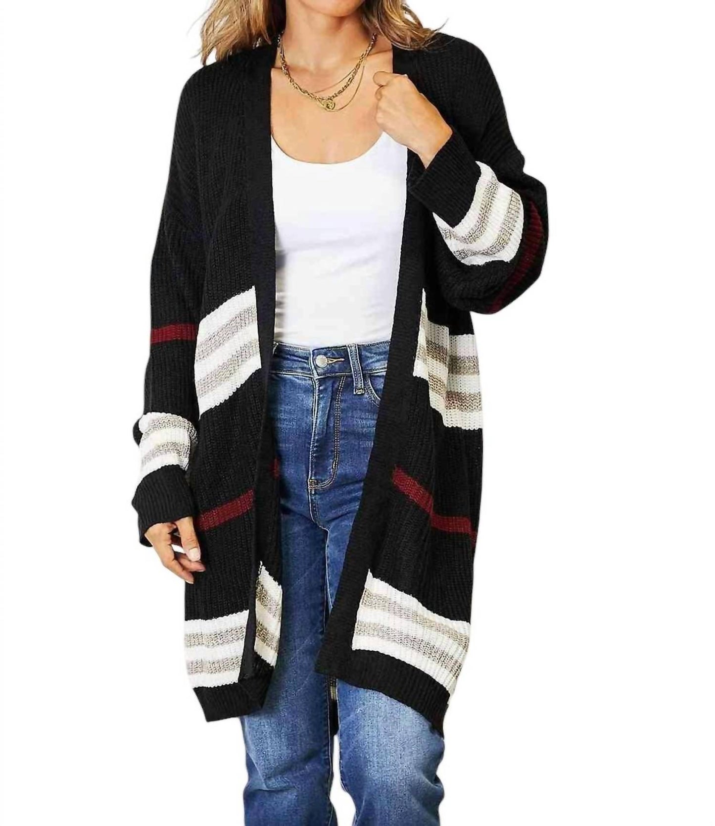 Double Take - Cozy Striped Ribbed Drop Shoulder Sweater