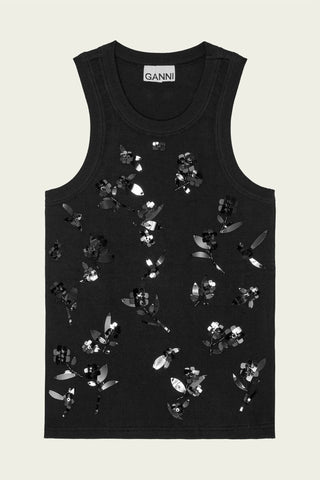Ganni - Rib Jersey Embellish Tank Top