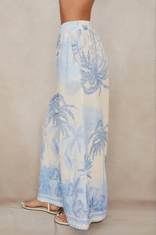 Milio Milano - Tropical Palm Tree Wide Leg Linen Pants