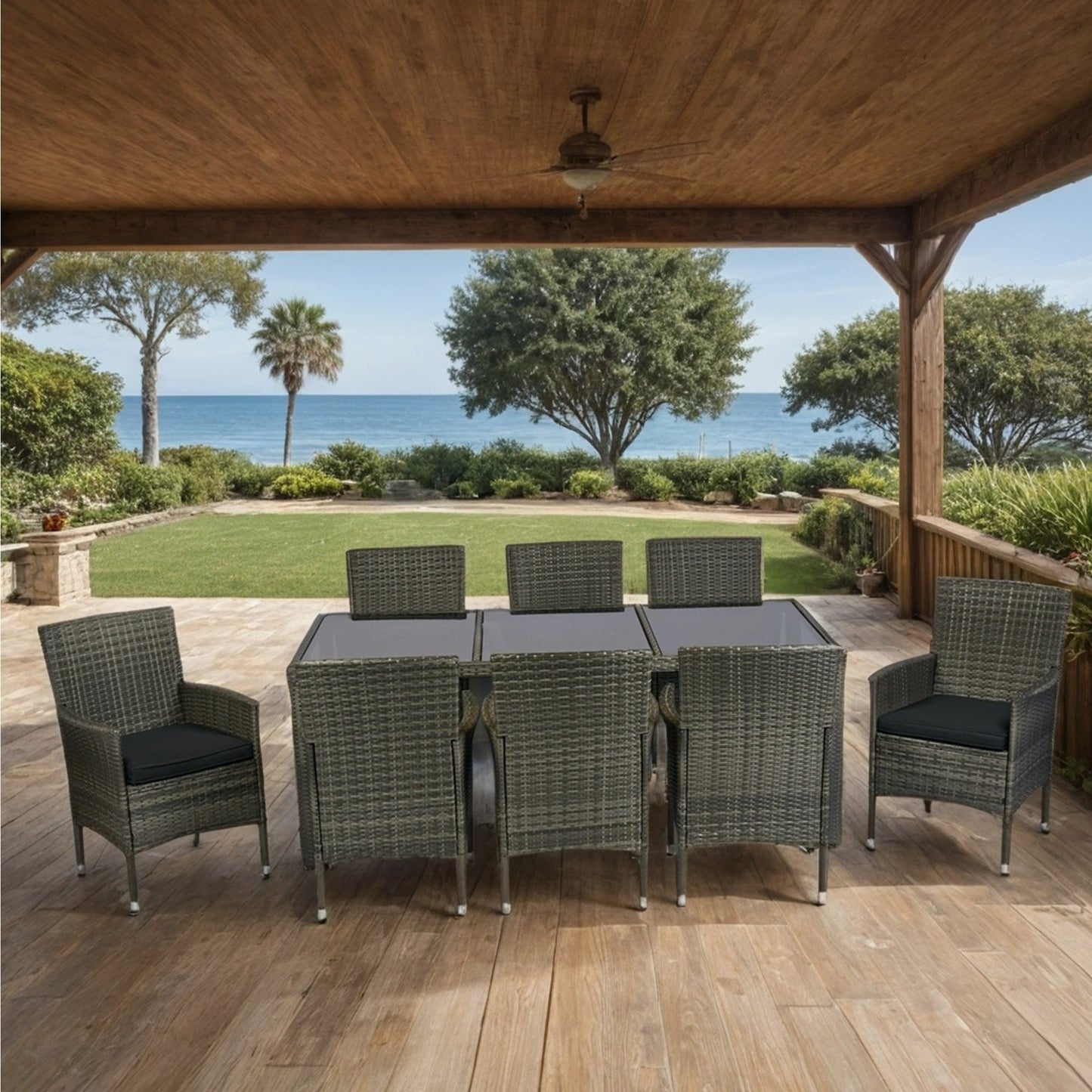 9 Piece Outdoor Patio Wicker Dining Set
