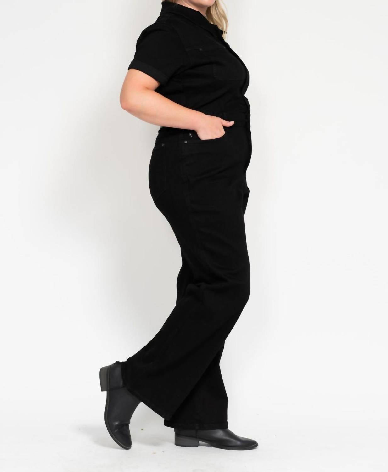 Judy Blue - High Waist Tummy Control Jumpsuit Straight Leg Jeans - Plus