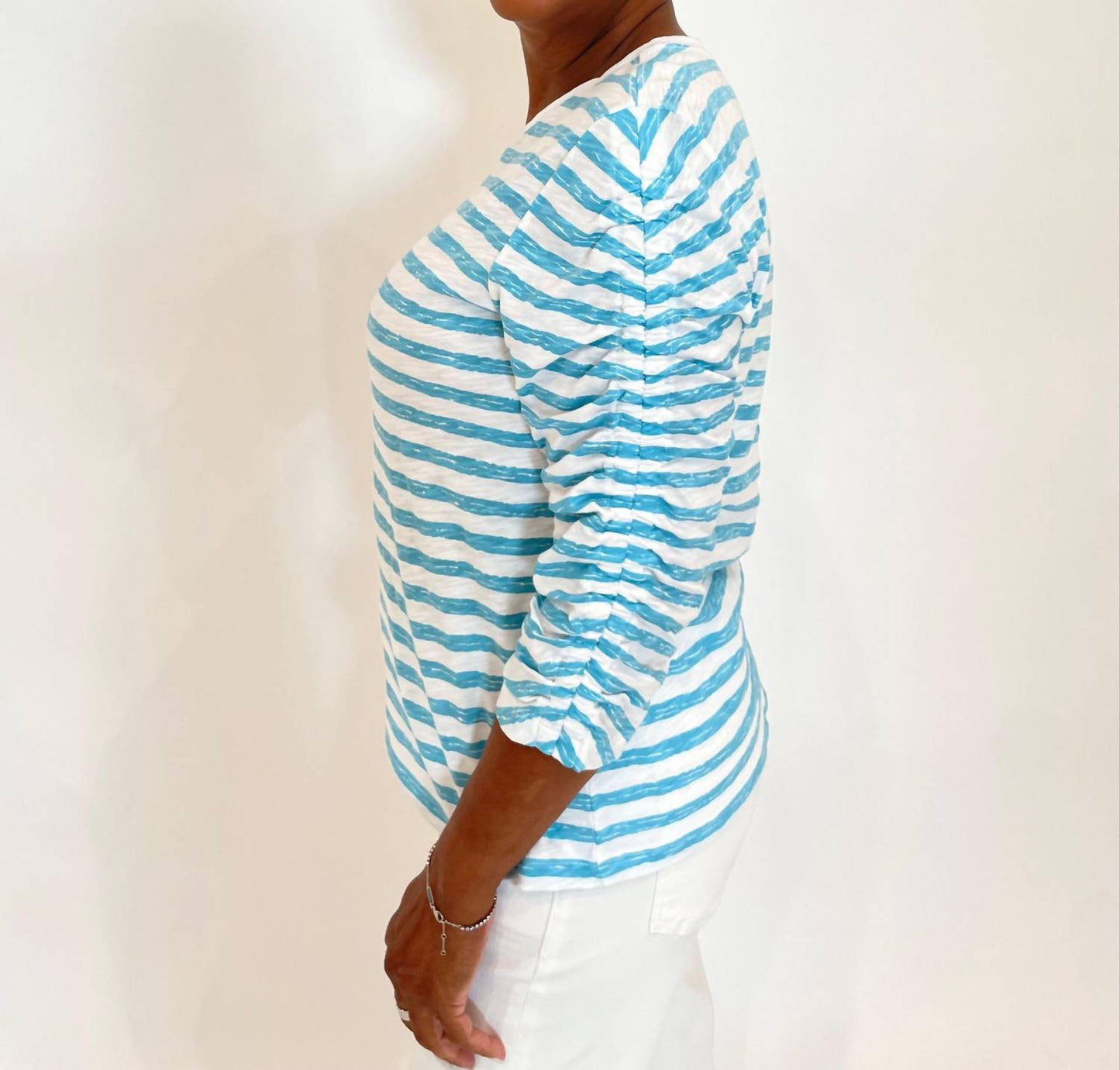 Elliott Lauren - Stripe Ruched Sleeve Tee
