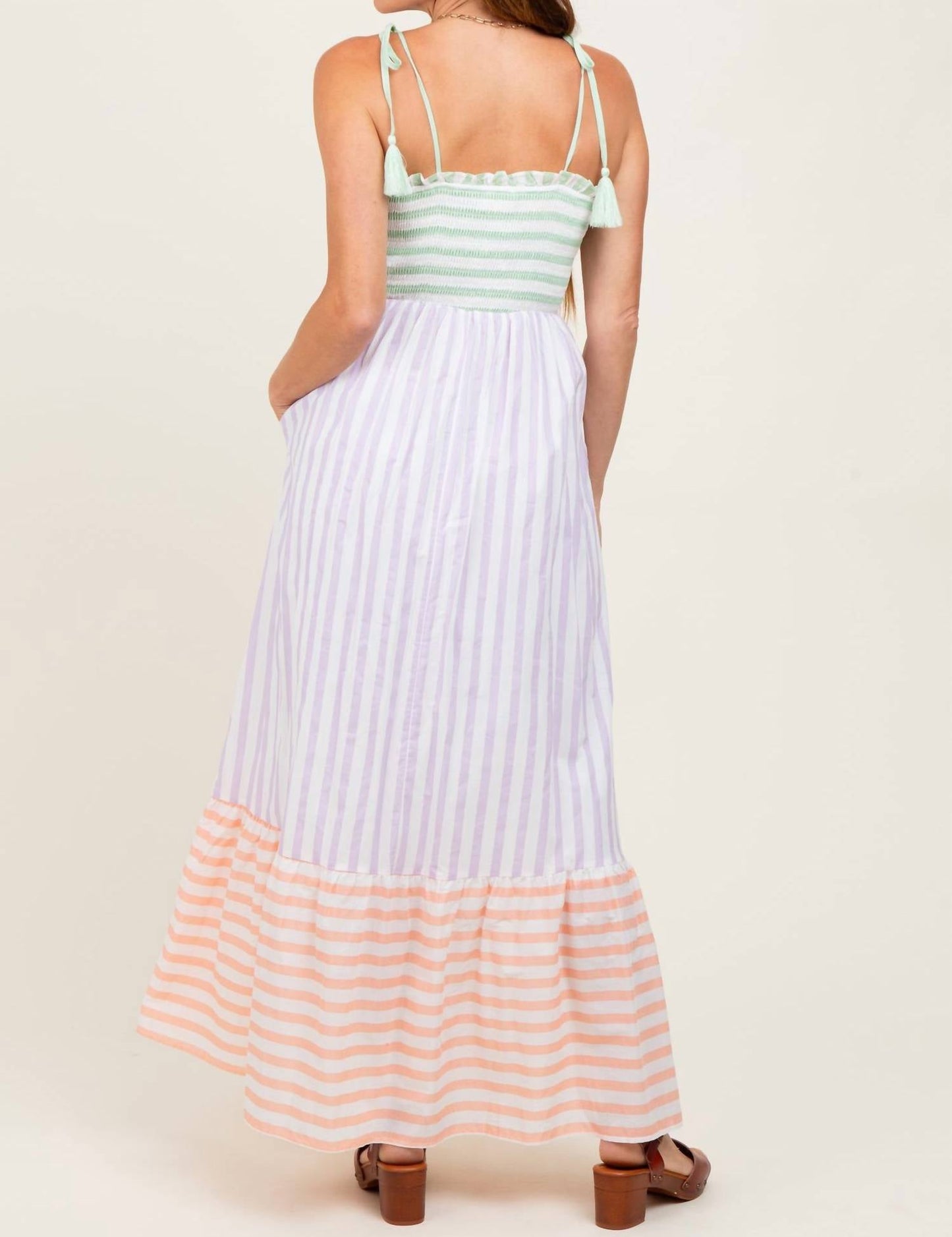 In February - Sherbert Striped Shoulder Tie Maxi Dress