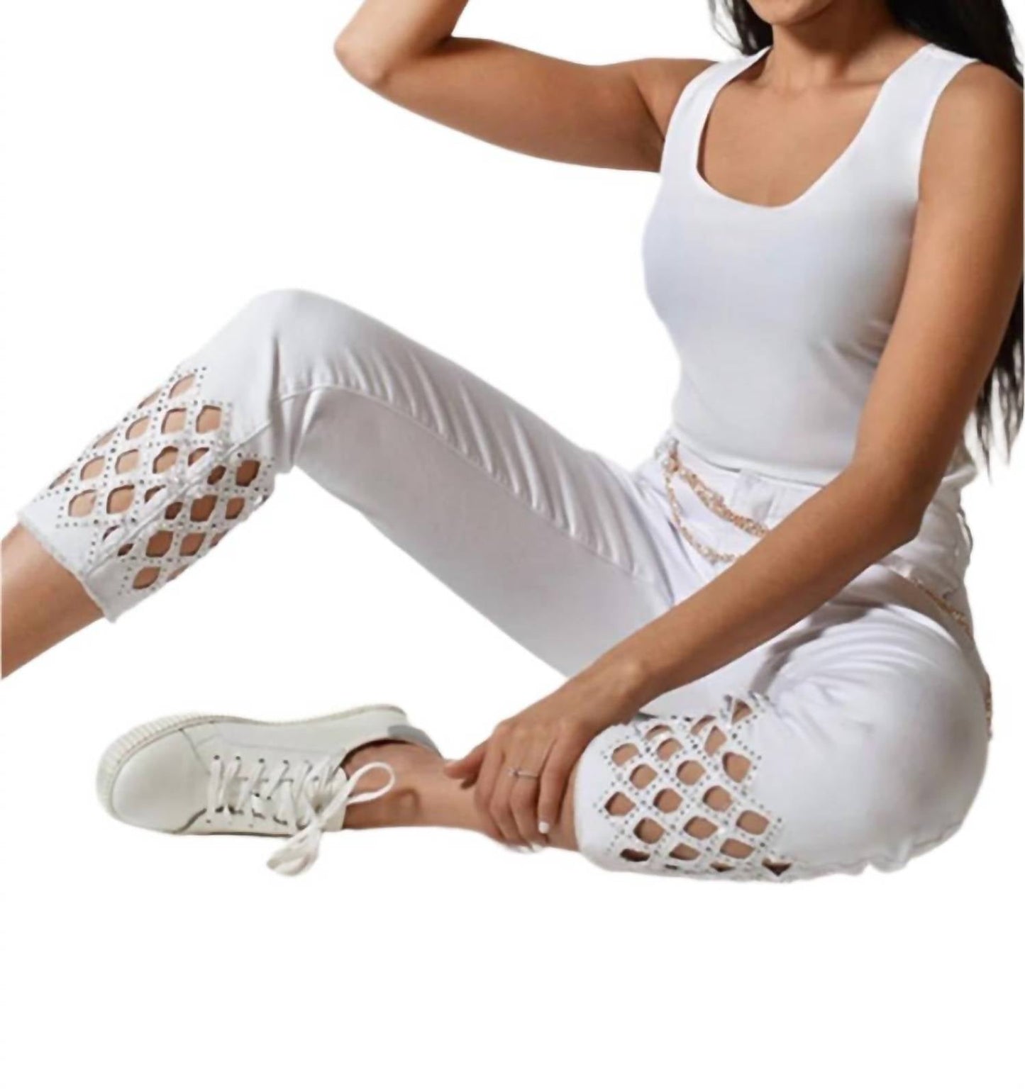 Frank Lyman - Cutout Dimante High Waist Jeans