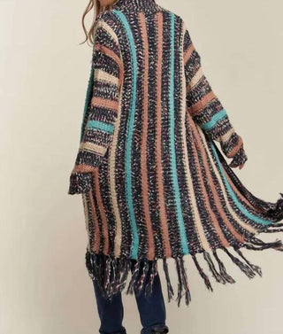 Trendsi - Adora Multi Colour Sweater Long Cardigan With Fringes