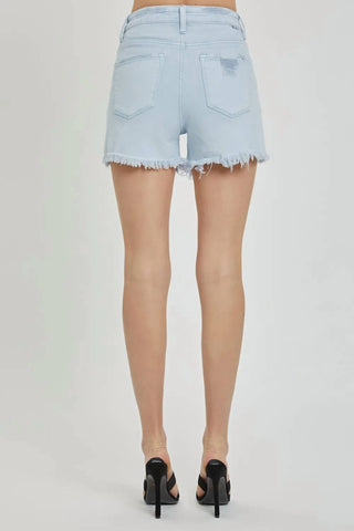 Risen - Full Size High Rise Distressed Detail Denim Shorts
