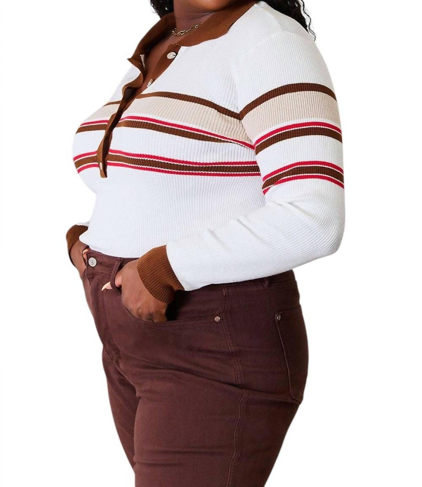 Basic Bae - Sophisticated Striped Rib-knit Blouse