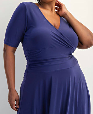 The Curve La - Plus Size Knit Surplice Midi Dress With Full Skirt