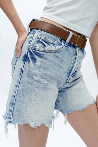 Bayeas - Bella High Rise Button Fly Distressed Denim Shorts