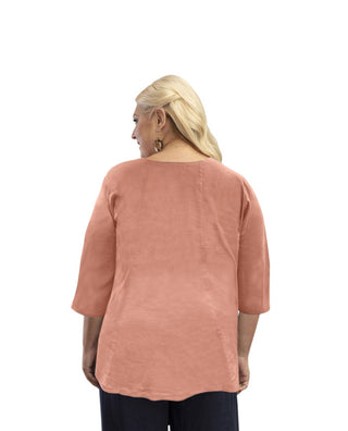 On The Plus Side - Linen 3/4 Sleeve V-Neck Top - Plus