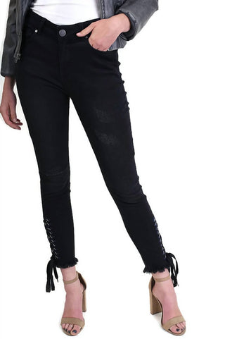 Umgee - Embroidered Lace Up Ankle Skinny Jeans
