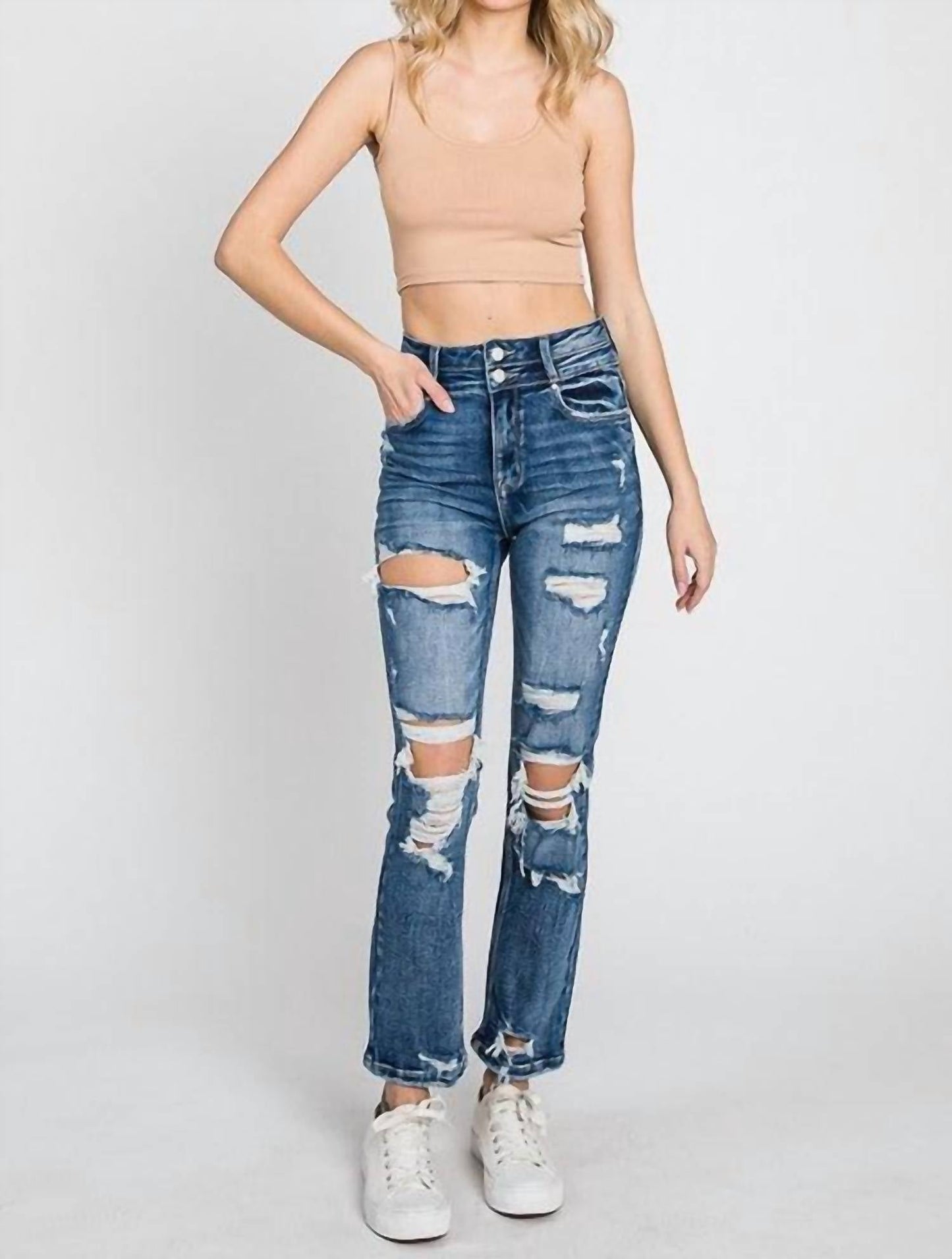 Petra153 - Zoey Super High Rise Destroyed Slim Straight Jeans