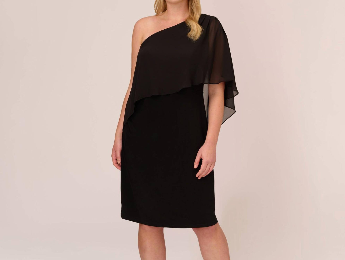 Adrianna Papell - One Shoulder Chiffon Cape Midi Dress