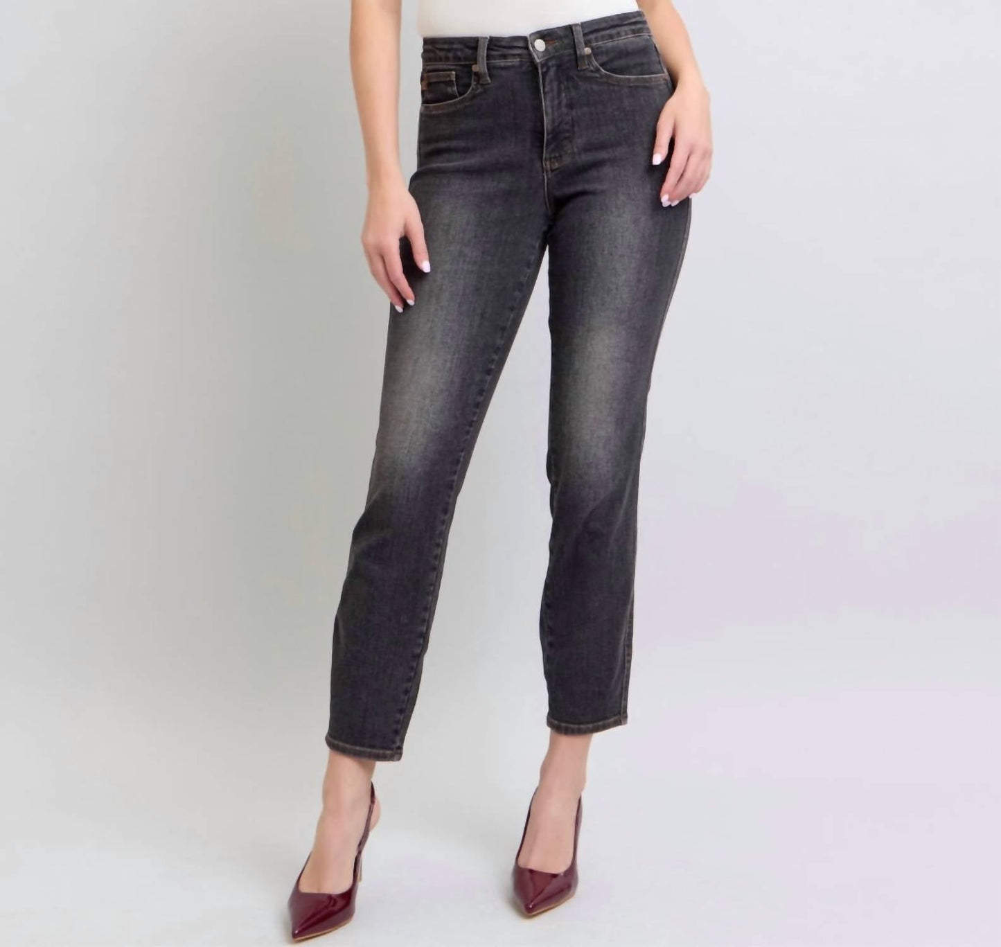 Judy Blue - Mid Rise Washed Tummy Control Slim Jeans