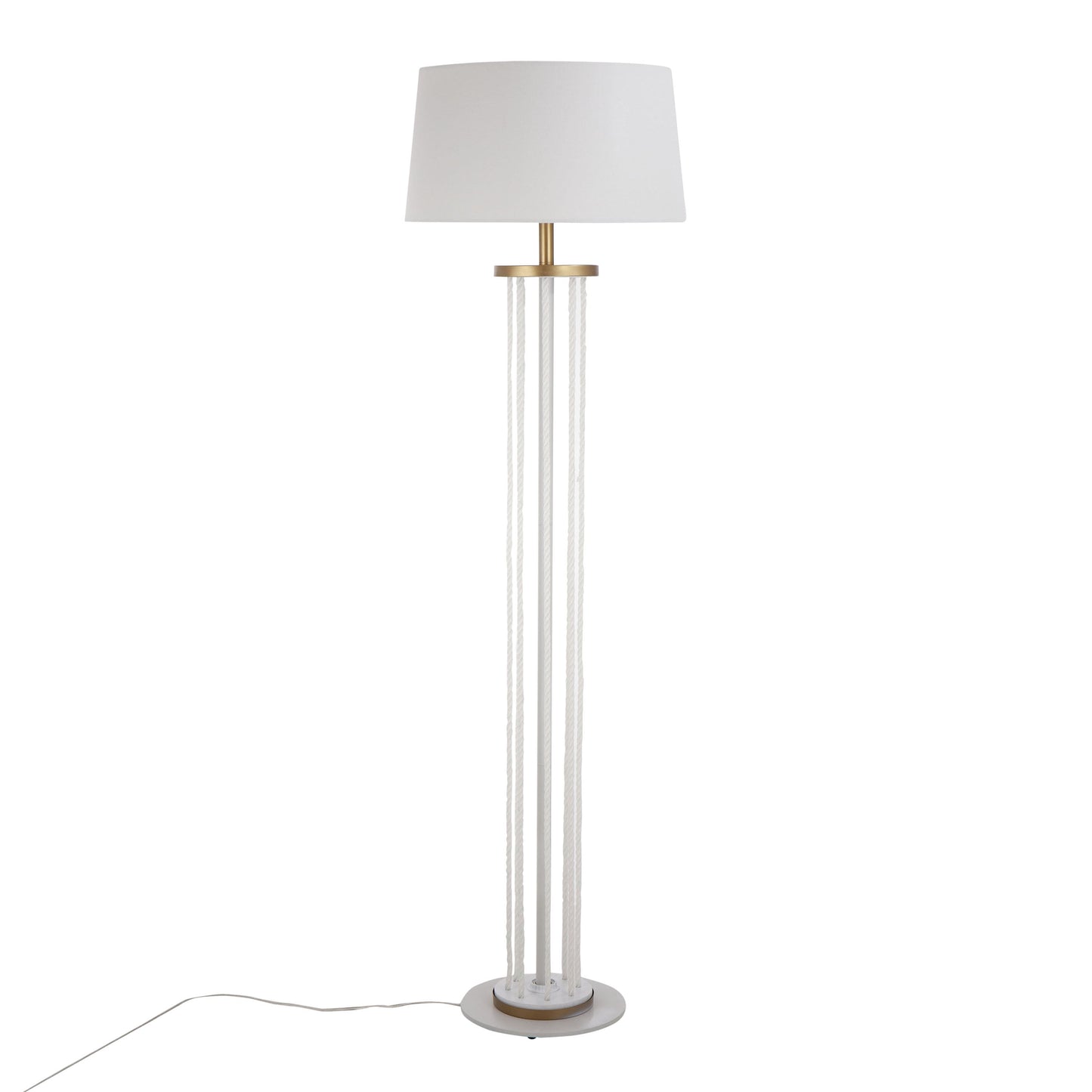 Rope Contemporary Floor Lamp in Natural Wood, White Metal, and Rope Accent