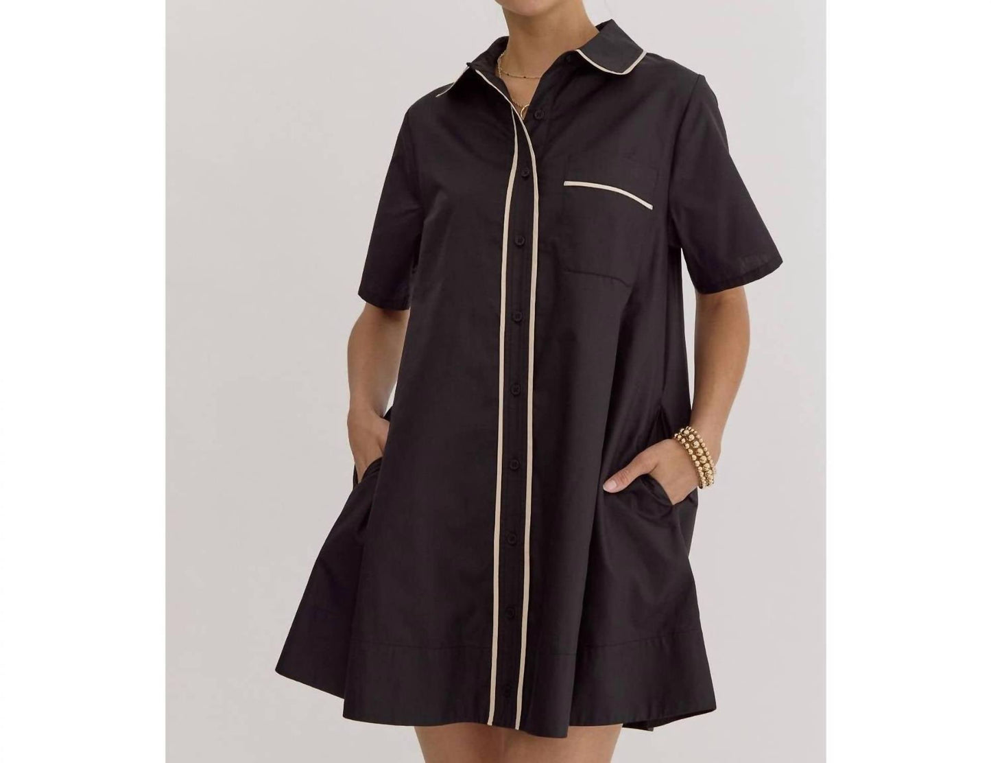 Style Usa - Collared Short Sleeve Mini Dress