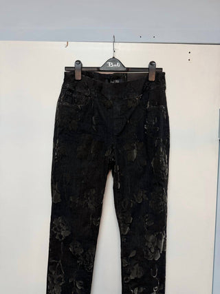 Joseph Ribkoff - Flocked Velvet Floral Print Jeans