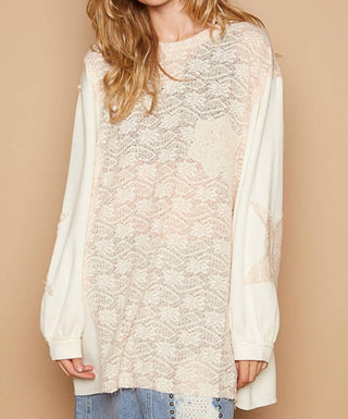 Pol - Round Neck Long Sleeve Crochet Patches Top