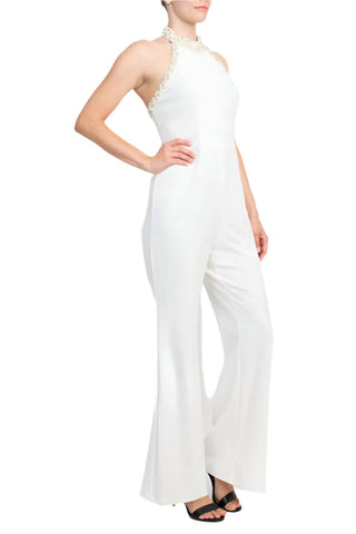 Adrianna Papell - Embellished Halter Neck Knit Crepe Jumpsuit