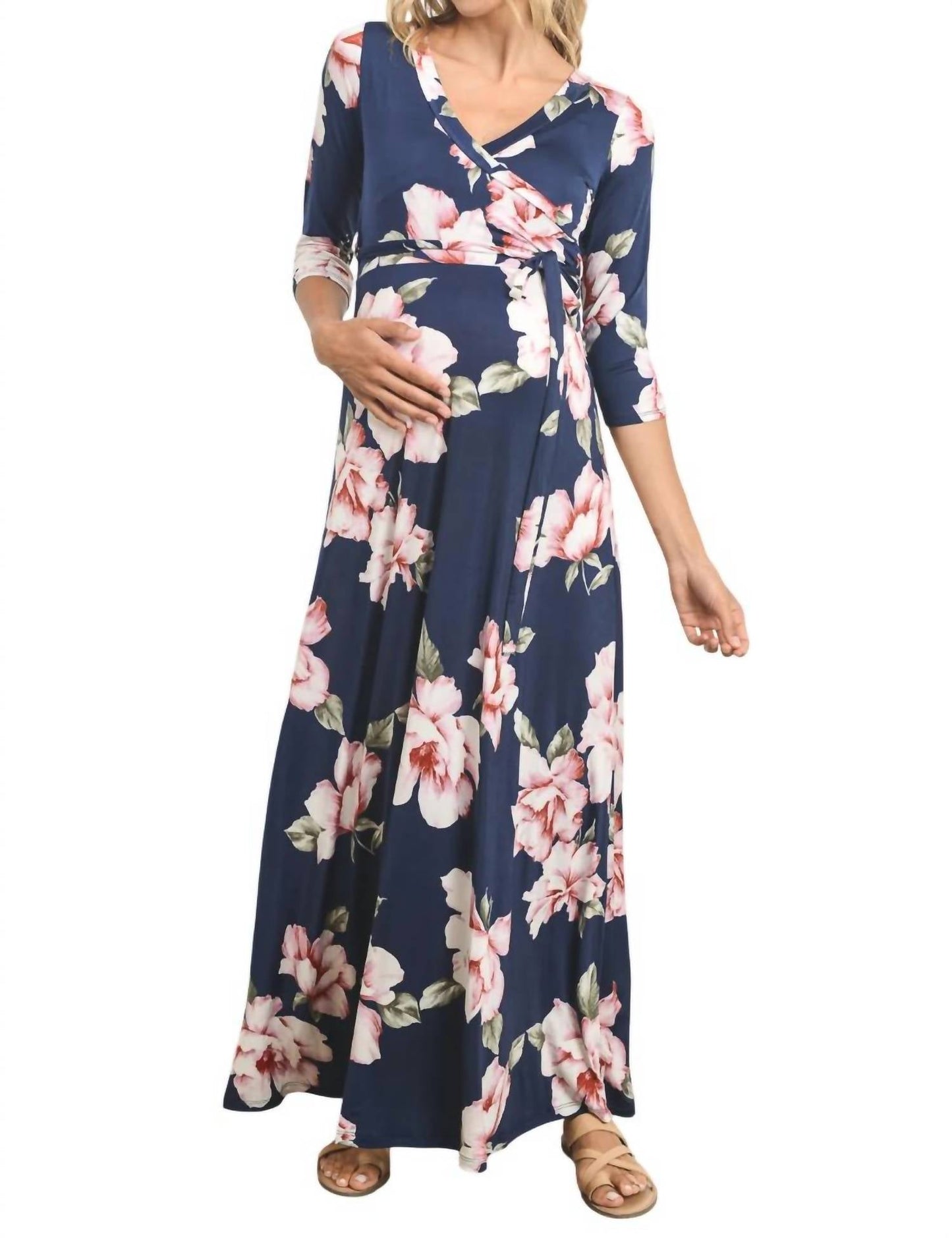 Hello Miz - Floral Faux Wrap Maternity & Nursing Maxi Dress