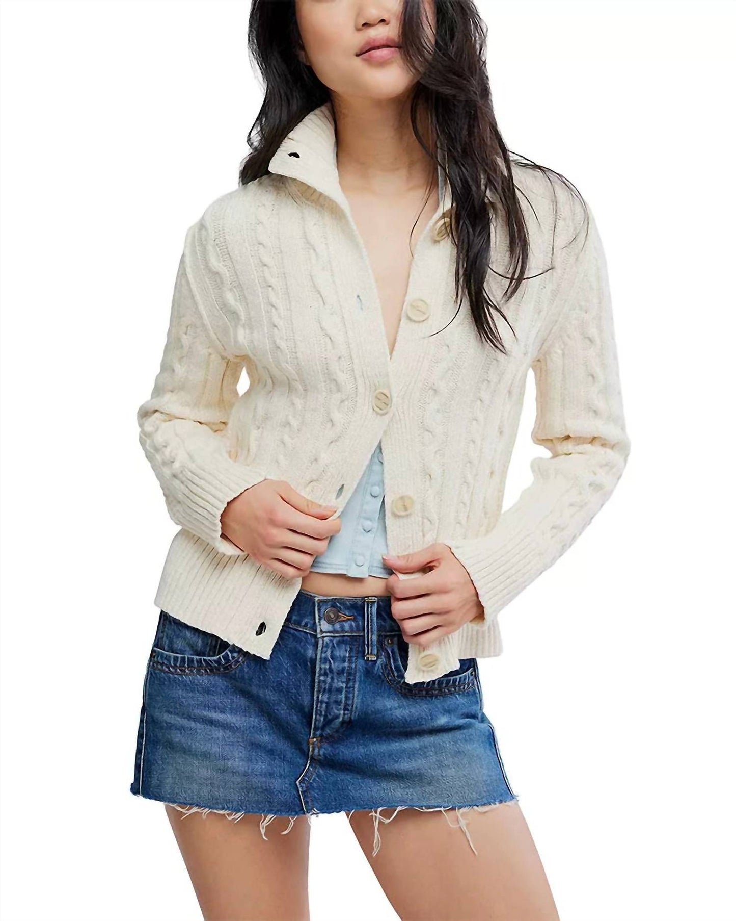 Free People - Cable Collar Cardigan