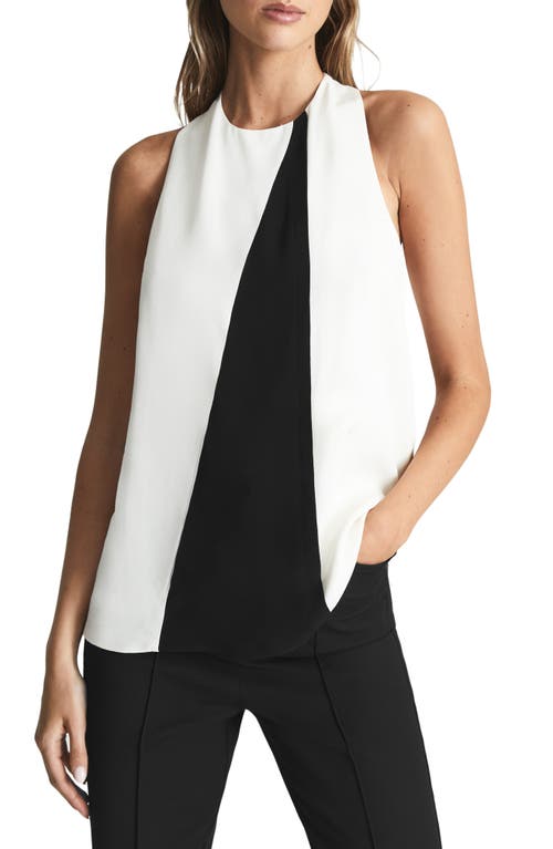 Reiss Sharon Colorblock Sleeveless Blouse in Black/White, Size 10 Us