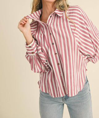&Merci - Striped Button Batwing Sleeve Top