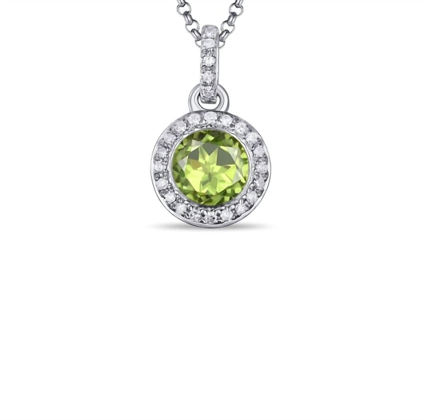 Diana M Jewels - 0.70 Cts Diamond And Peridot Halo Pendant