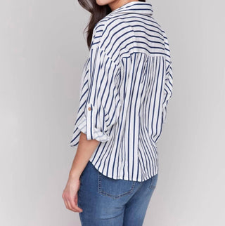 Charlie B - Striped Roll Up Long Sleeves Blouse