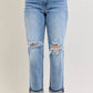 Judy Blue - Boyfriend Jeans With Destroyed Knee & Folded Cuff