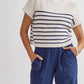 Entro - Knitted Mock Neck Sleeveless Stripe Top