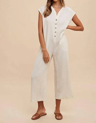 Anniewear - Cotton Guaze Button Down Jumpsuit
