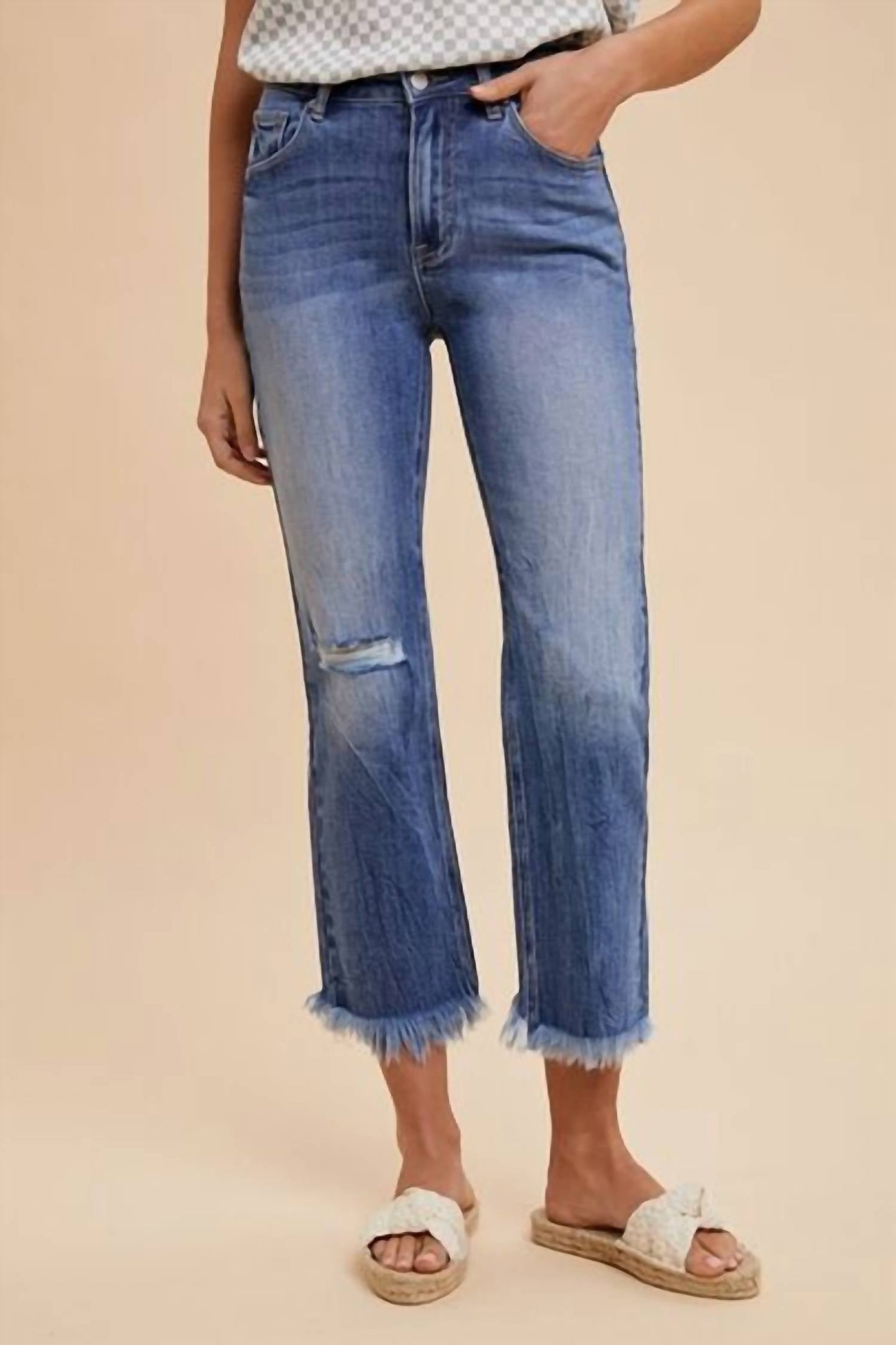 Anniewear - Distressed Straight Leg Jeans