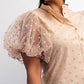 The Curve La - Plus Size Dot Mesh Knit Shirt With Puff Sleeve